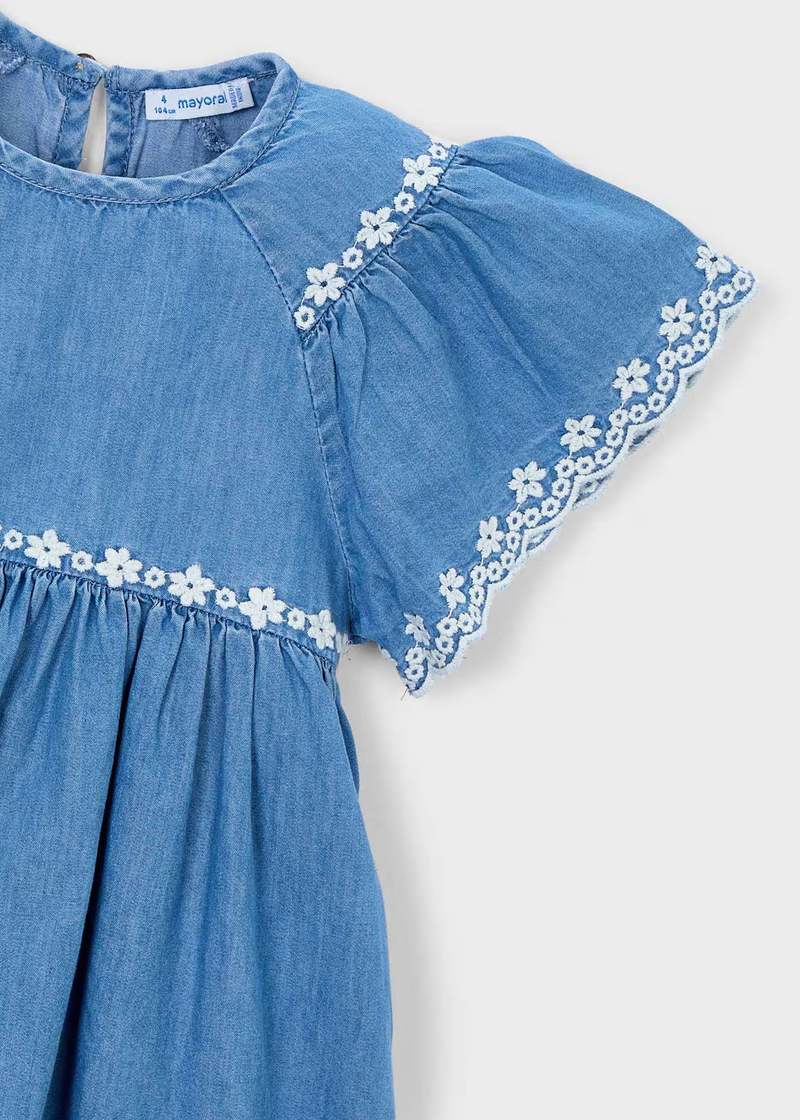 KIDS Colored Organics Mayoral Embroidered Denim Dress