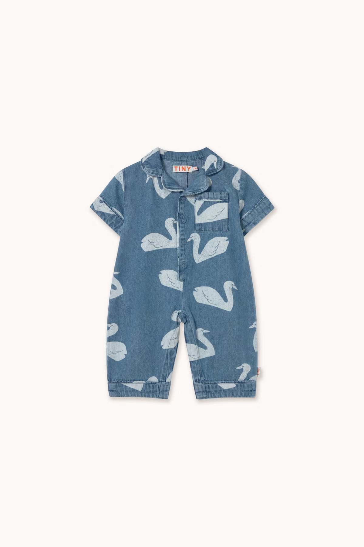 KIDS Tinycottons Swans Denim Jumpsuit - Image 1 of 4