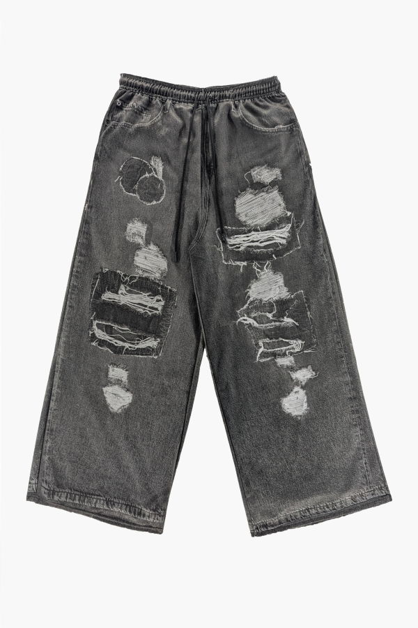 THE CELECT Xtra Wide Printed Denim Pant - Black