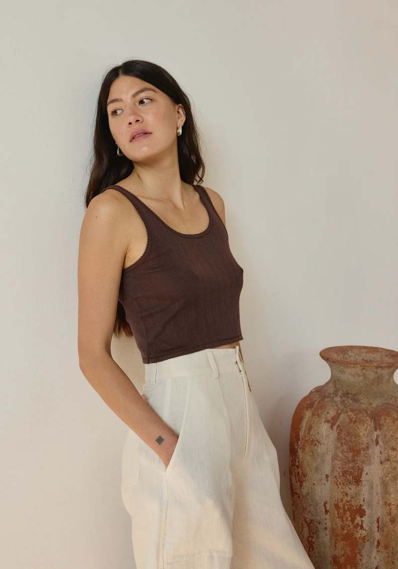 First Rite Crop Pointelle Scoop Tank