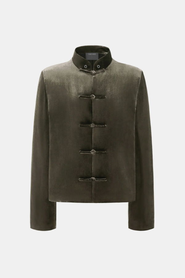 Team Wang Reset Velvet Stand-Collar Jacket - Dark Moss Green