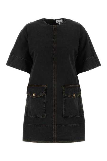 Ganni Feathery Cotton Mini Dress - black | Garmentory