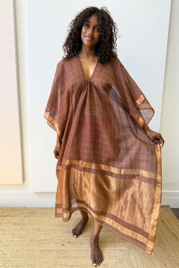 Two Sheer Brown and Metallic Caftan
