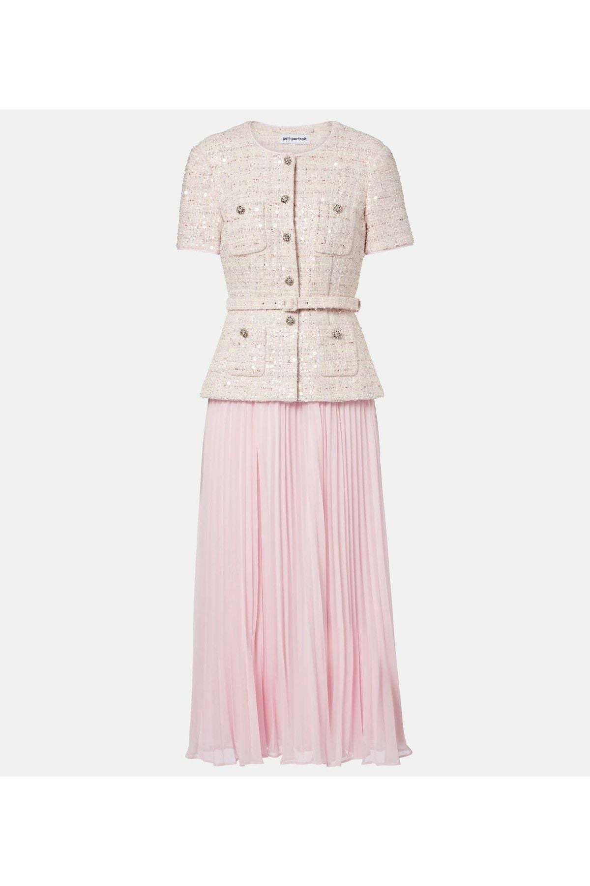 self portrait pink sequin dress self-portrait - Pink Boucle Sequin Midi Dress