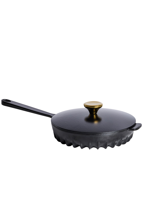 FIREUP Cookware Rapid Heat Enameled Cast Iron Frying Pan with Lid, 10 In. - Caviar Black