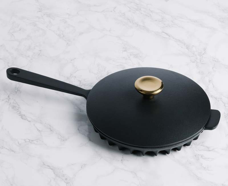 FIREUP Cookware Rapid Heat Enameled Cast Iron Frying Pan with Lid, 10 In. - Caviar Black