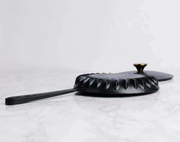 FIREUP Cookware Rapid Heat Enameled Cast Iron Frying Pan with Lid, 10 In. - Caviar Black