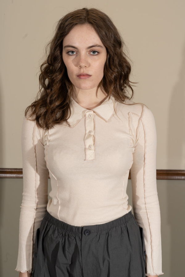 Baserange Omato Polo Long Sleeve Top - Off White
