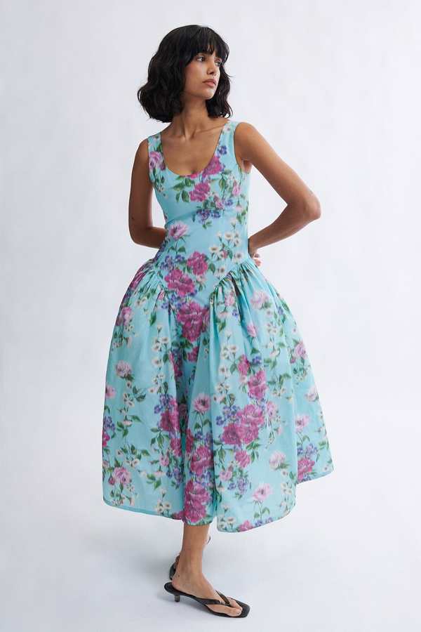 Eliza Faulkner Vivienne Maxi Dress - Aqua Floral Taffeta
