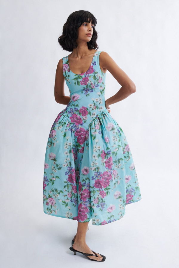 Eliza Faulkner Vivienne Maxi Dress - Aqua Floral Taffeta