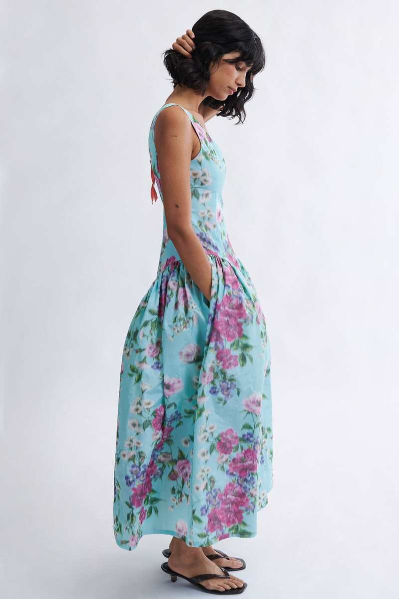 Eliza Faulkner Vivienne Maxi Dress - Aqua Floral Taffeta
