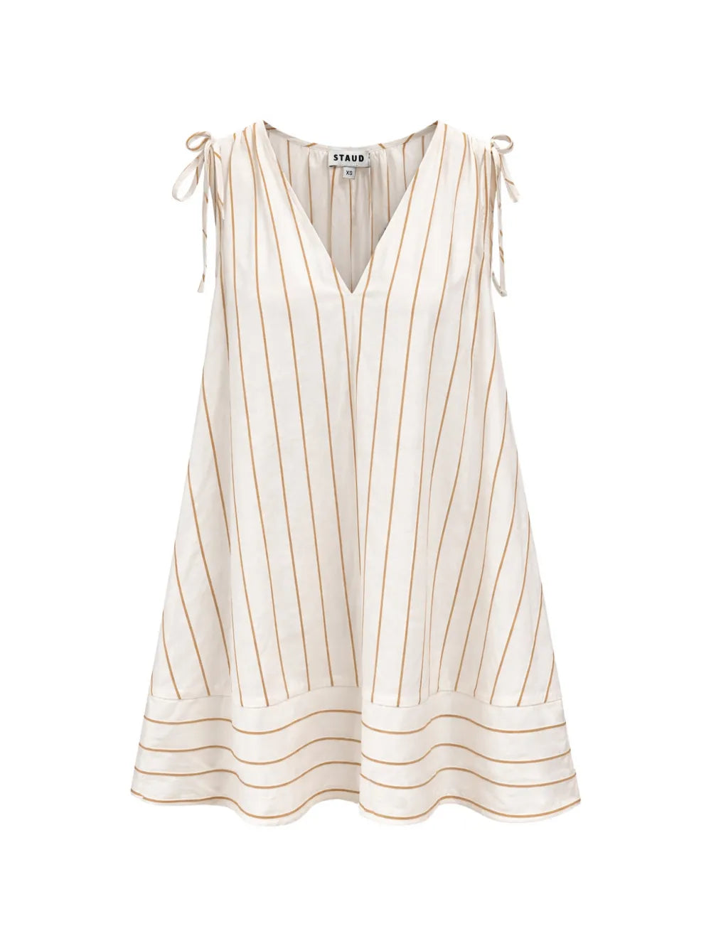 staud brown and white striped dress Ivory and Dark Oak Micro Stripe Rocco Mini Dress