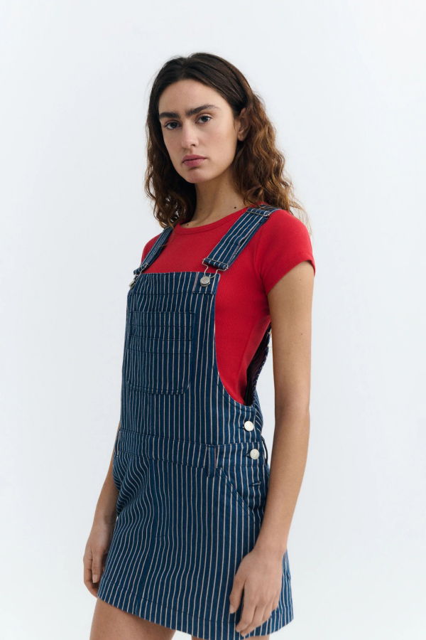 Thinking MU Overall Dress In Railway Stripe