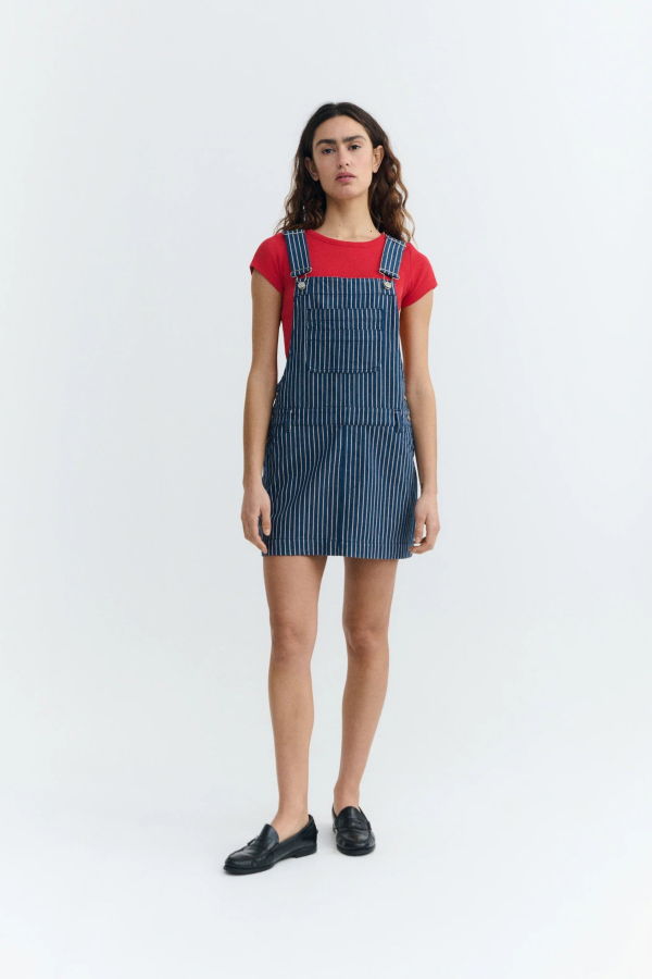 Thinking MU Overall Dress In Railway Stripe