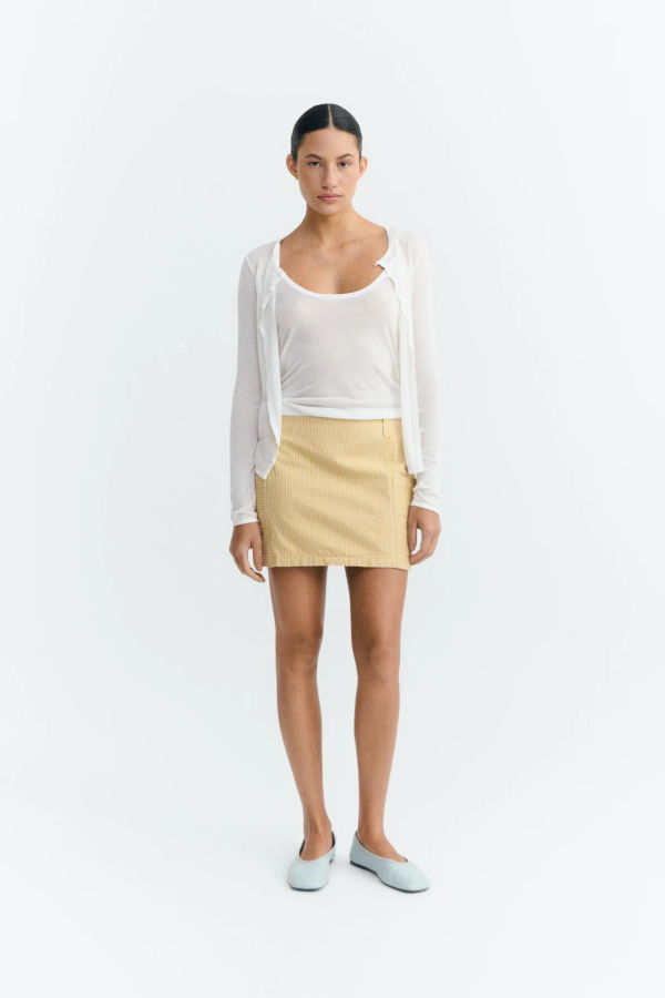 Thinking MU Mina Tan Stripe Skirt