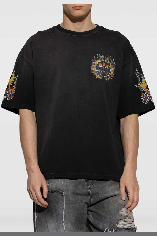 Amiri MA Flames Oversized Tee - Black