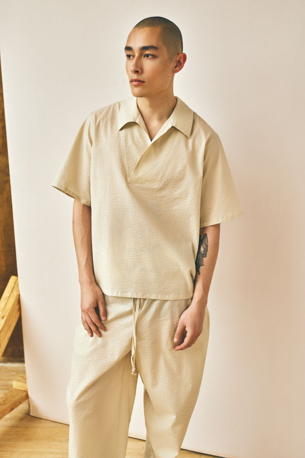 Devlyn Van Loon Lapped Collar Shirt - Oat