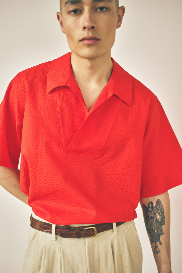 Devlyn Van Loon Lapped Collar Shirt - Tomato