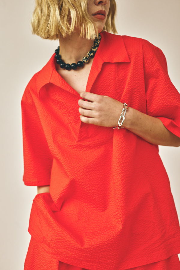 Devlyn Van Loon Lapped Collar Shirt - Tomato
