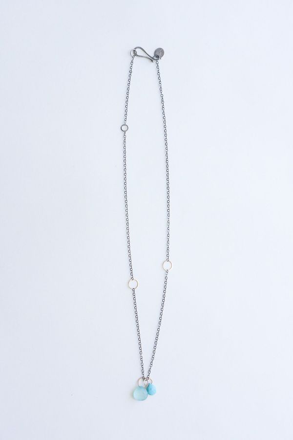 Melissa Joy Manning Two Drop Adjustable Necklace - 14K Yellow Gold/Sterling Silver Turquoise/Blue Chalcedony Melissa Joy Manning Two Drop Adjustable Necklace - 14K Yellow Gold/Sterling Silver Turquoise/Blue Chalcedony