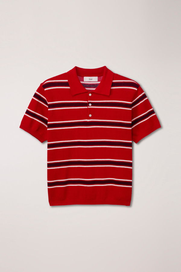 Dunst Unisex Multi Striped Knit Polo - Red/Burgundy