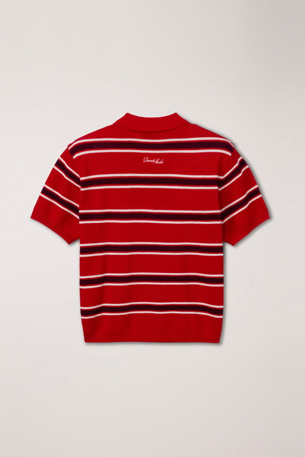 Dunst Unisex Multi Striped Knit Polo - Red/Burgundy