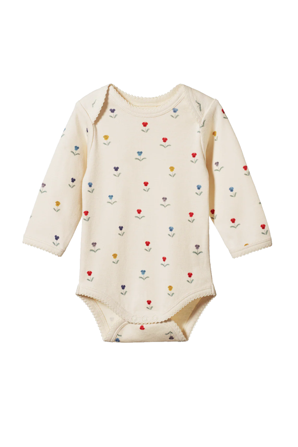 KIDS Nature Baby Cotton Longsleeve Bodysuit in Delphine Print