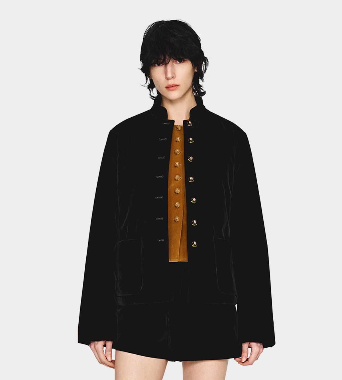 INTO THE EAST Velvet Embroidered Stand Collar Jacket | Garmentory