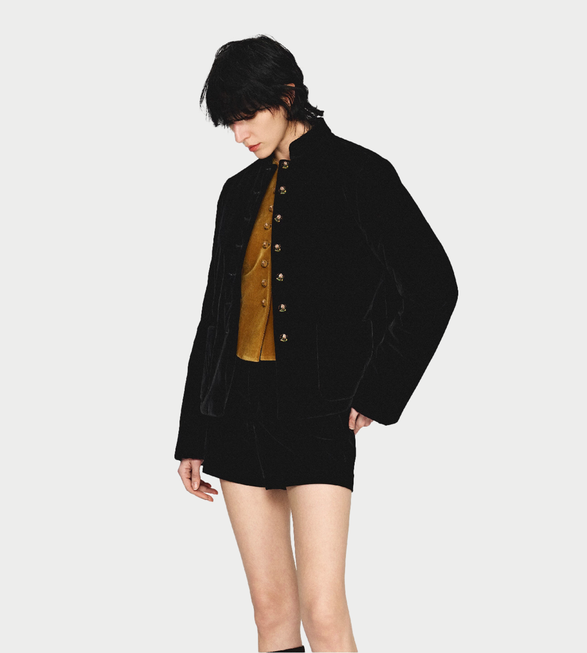 INTO THE EAST Velvet Embroidered Stand Collar Jacket | Garmentory