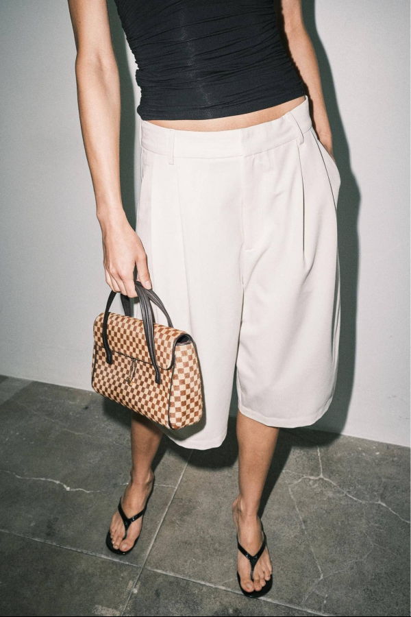Loucia Sable Pleated Wide Leg Bermuda Shorts
