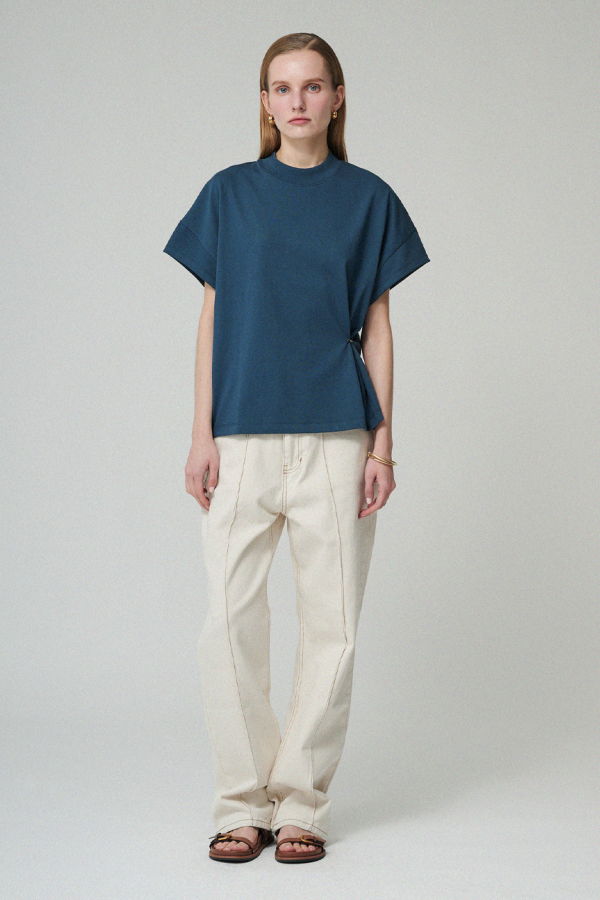 Maison De Ines Mock Neck Side Hook T-Shirt - Blue