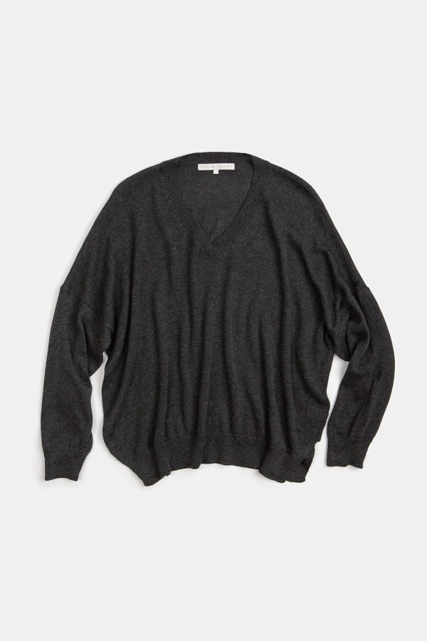 Erica Tanov Pima Cotton V Neck Pullover - Charcoal