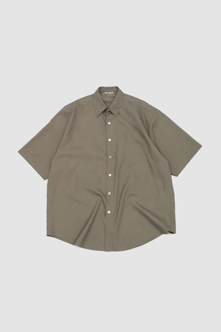 Auralee Washed Finx Twill Big Half Sleeve Shirt - Khaki Green