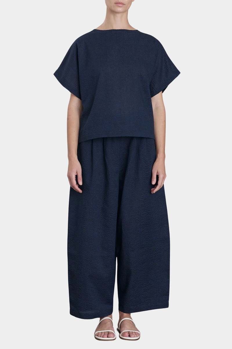 Black Crane Boxed Top - Navy