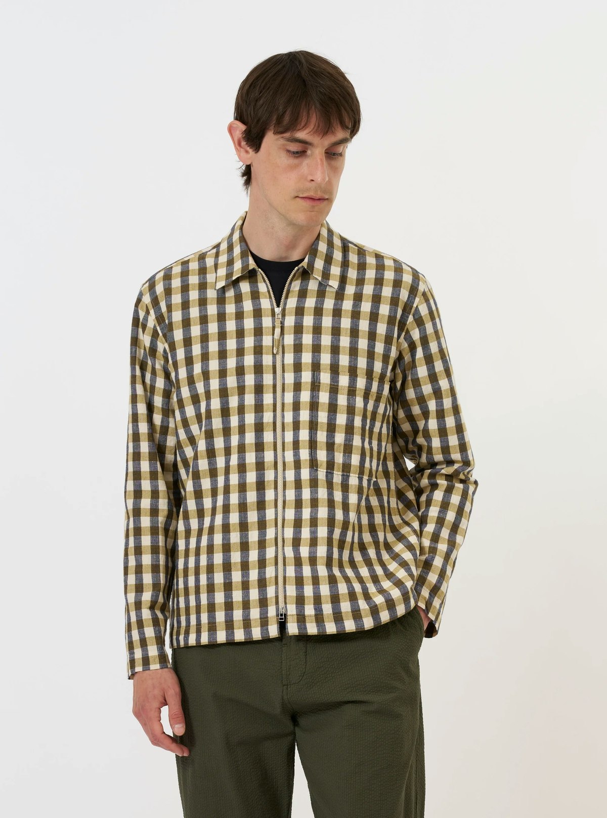 Universal Works Aberdeen Lincot Zip Shirt - Olive - Image 6 of 8