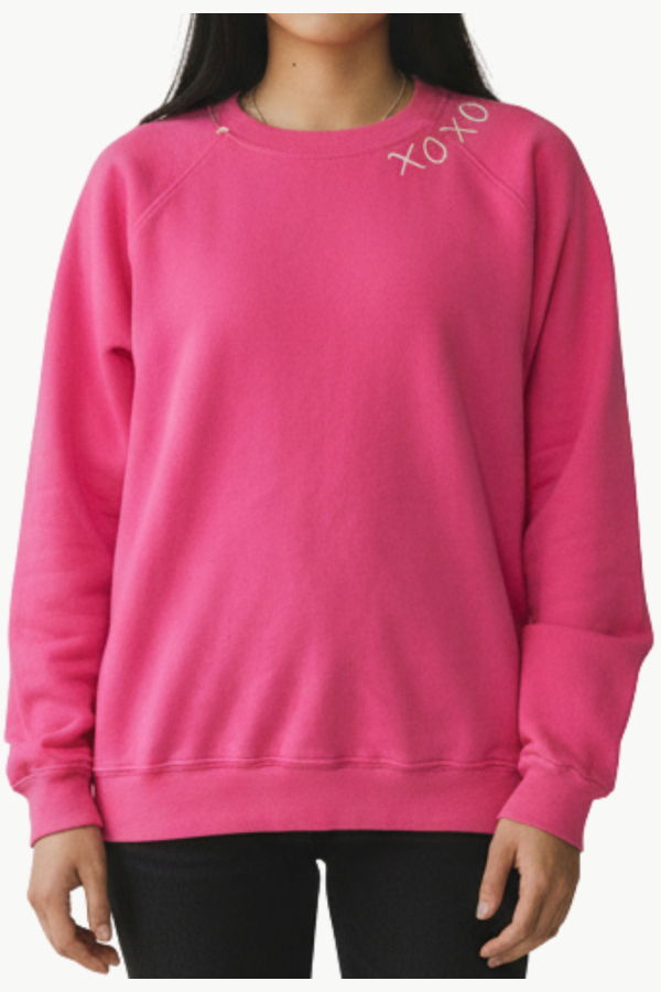 I Stole My Boyfriend's Shirt "XOXO" Crew Sweatshirt - Hot Pink