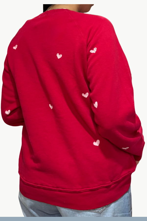 I Stole My Boyfriend's Shirt "XOXO" With White Hearts Crew Sweatshirt - Red