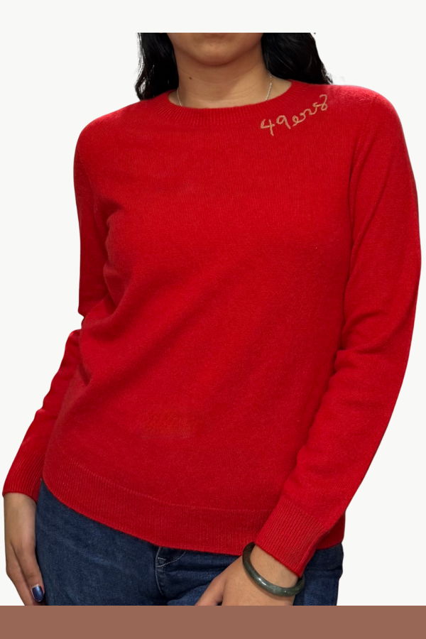 I Stole My Boyfriend's Shirt 49ers Cashmere Crew Sweater - Red/Gold