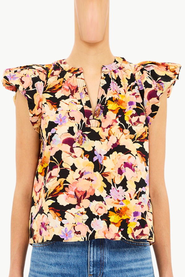 Ulla Johnson Abril Short Sleeve Cotton Top - Night Bloom