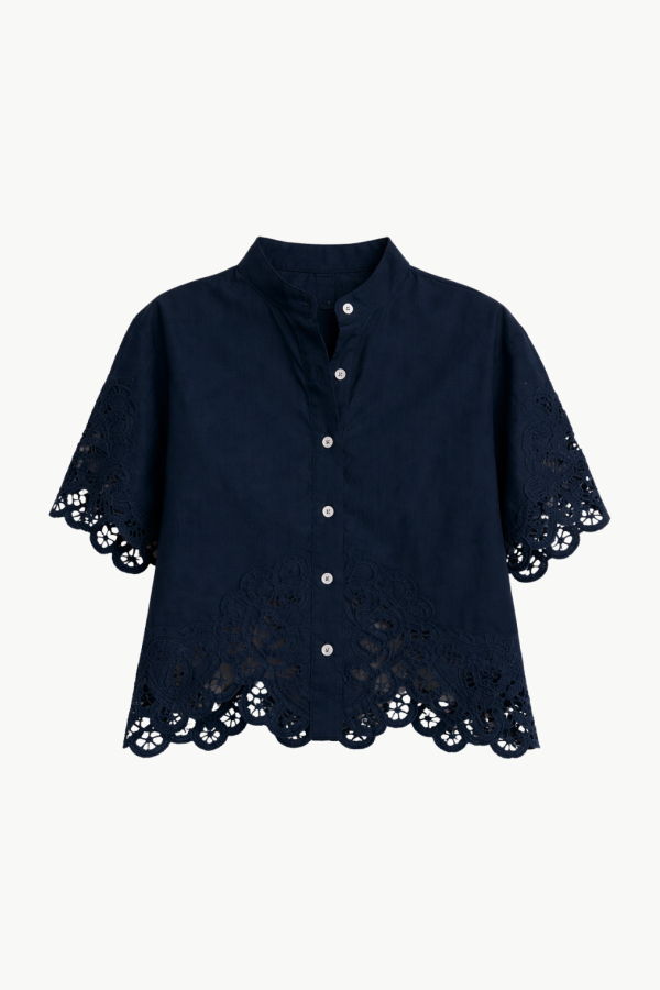 Veronica Beard Aleck Lace Button-Down Shirt - Navy
