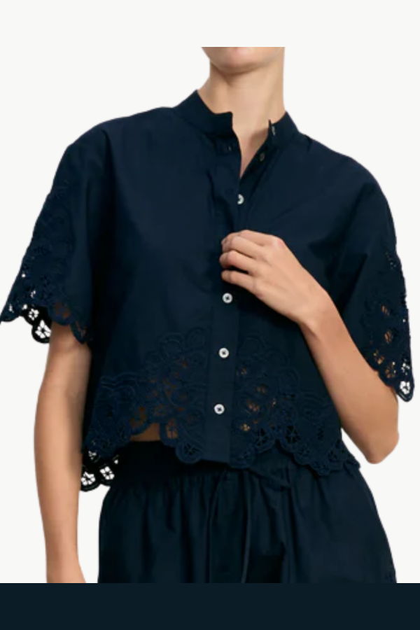 Veronica Beard Aleck Lace Button-Down Shirt - Navy