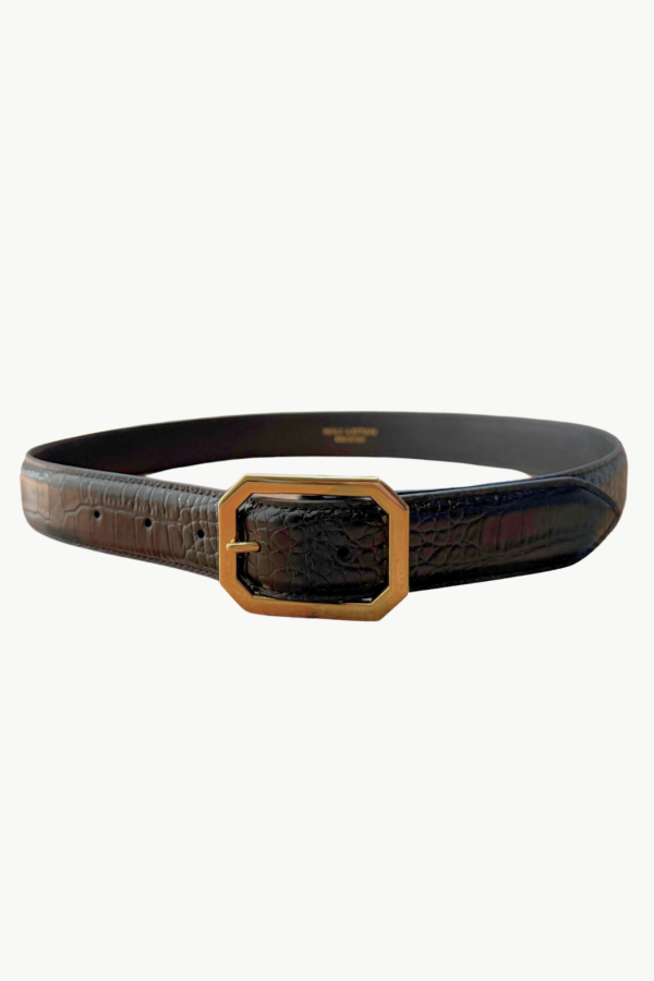 Nili Lotan Anais Belt - Black w/ Antique Gold buckle