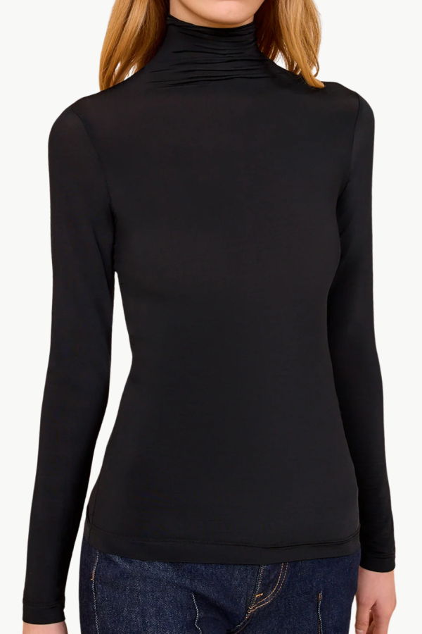 Ulla Johnson Aurelia Jersey Long Sleeve Turtleneck Top - Noir