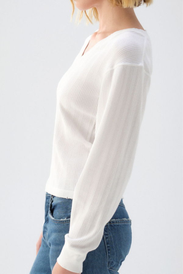 amo denim Beau Waffle Knit T-Shirt - White