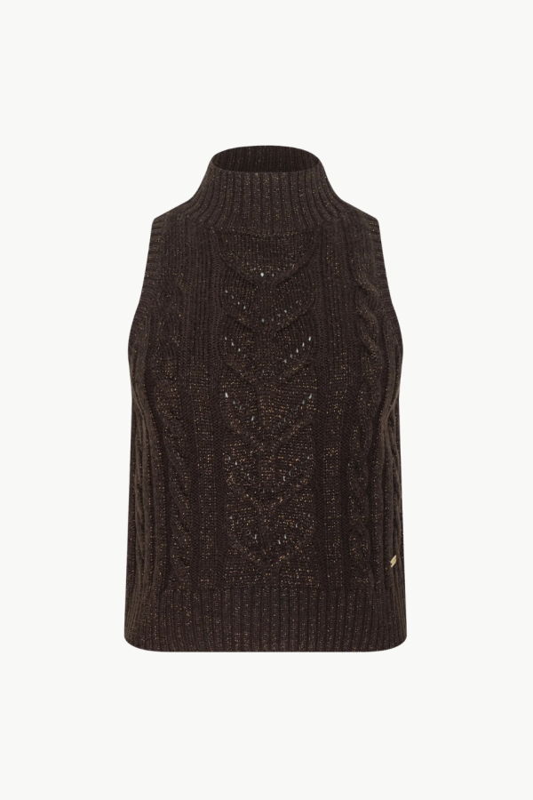 L'agence Bellini Cable-Knit Turtleneck Tank - Dark Brown