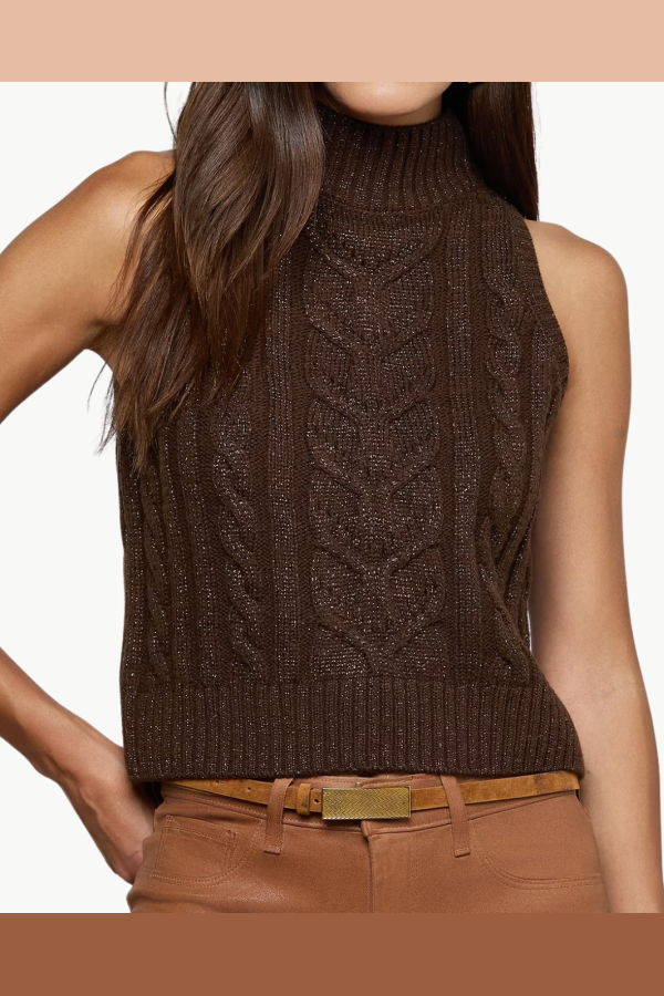 L'agence Bellini Cable-Knit Turtleneck Tank - Dark Brown
