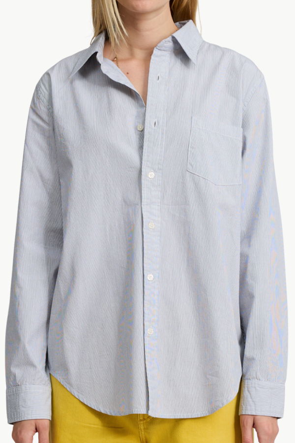 DENIMIST Boyfriend Shirt - Ecru White Navy Pinstripe