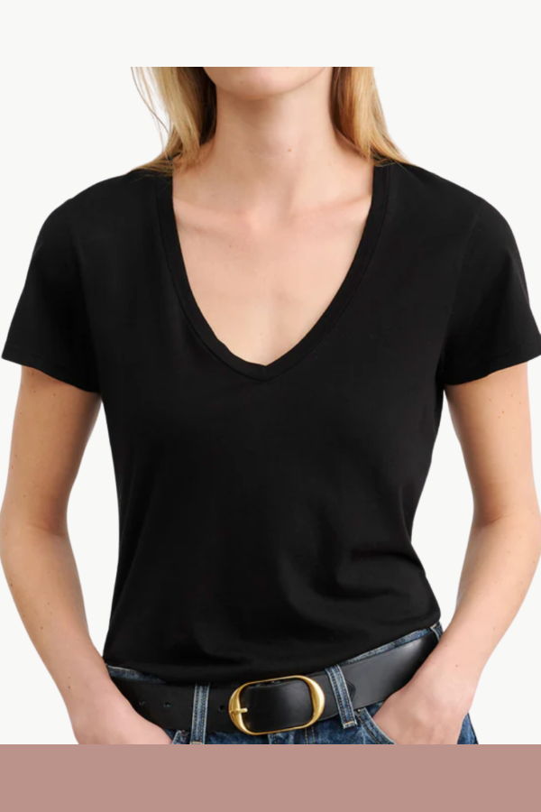 Nili Lotan Carol V-Neck Tee Shirt - Jet Black