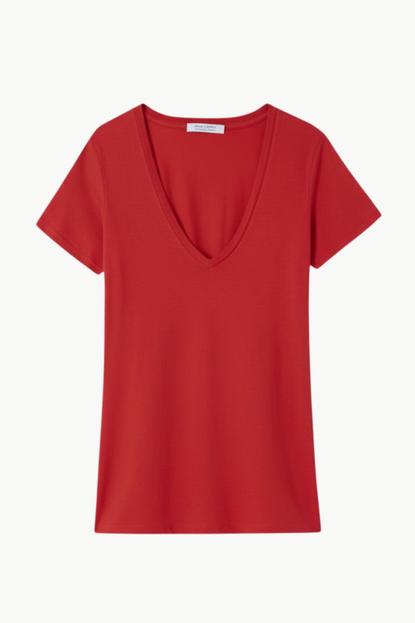 Nili Lotan Carol V-Neck Tee Shirt - Washed Red