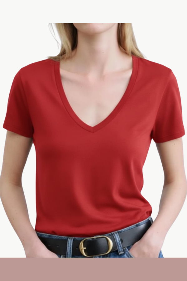Nili Lotan Carol V-Neck Tee Shirt - Washed Red